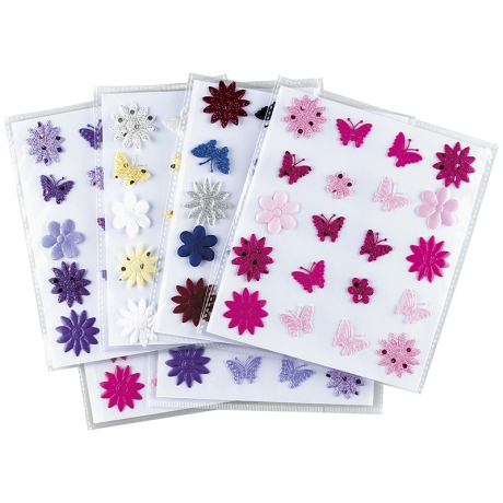 Fleurs et papillons tissu autocollant - Lot de 2 pochettes