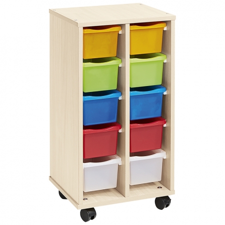 Colonne basse 10 petits bacs multicolores - Teinte Bouleau