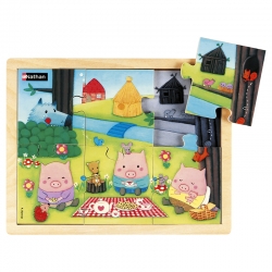 Puzzle bois 6 pièces - Les 3 petits cochons